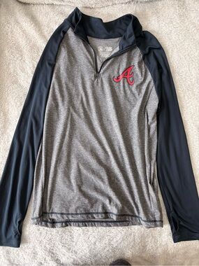 Atlanta Braves Gray & Navy Quarter-Zip Pullover